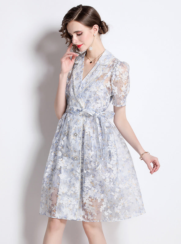 Women Retro Bubble Sleeve Dress Set