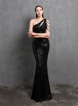 Women One Shoulder Sequins Party Dress