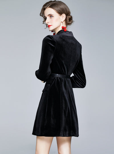 Long Sleeve Button Velvet Dress