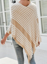 Knitwear Striped Tassel Cloak Shawl Coat