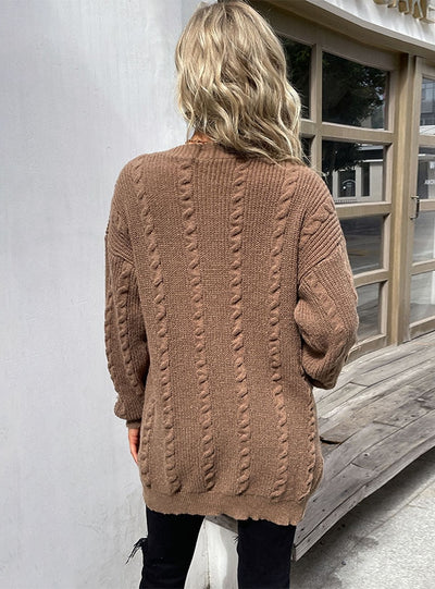 Women Long Sleeve Twist Sweater Cardigan