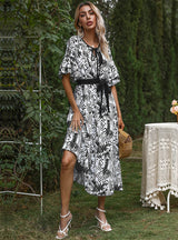 Chiffon Leaf Print Bohemia Dress