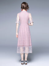 Retro Embroidered Gauze Lace Purple Dress