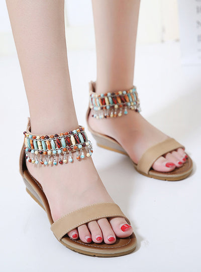 Pearl Wedge Heel Retro Roman Sandals