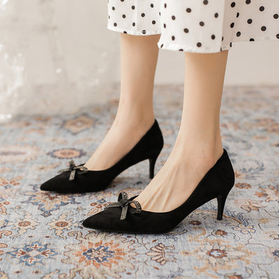 Suede Stiletto Heel Bow High Heels