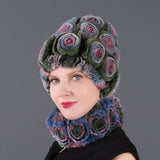 Women Rex Hair Rose Hat Scarf Set