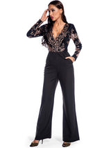 Retro Long-sleeved Sequined Jumpsuit