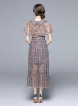 Heavy Embroidery Gauze Lace Flounces Vintage Dress