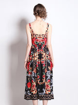 Suspender Vintage Rose Print Long Dress