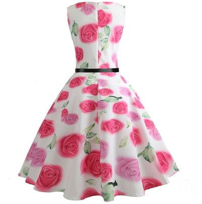 Rose Print Retro Sleeveless Sexy Dress