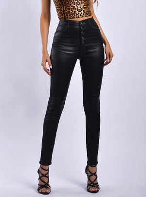 PU Leather Pants Black High Waist Leather Pants