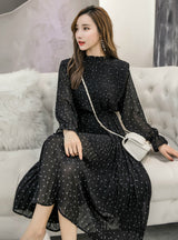 Black Vintage Clothes Spring Lady Long Chiffon Dress