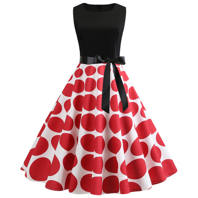 Retro Sleeveless Round Neck Print Dress