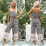 Chiffon Printed Lotus Leaf Wide Leg Jumpsuit