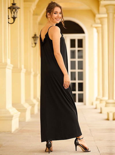 Loose Backless Wooden Ear Sling Dress