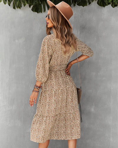 Long Sleeve V-neck Print Prom Dress