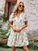 V-neck Chiffon Printed Dress