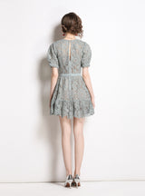 Green Lace Short Sleeve Round Neck Dress