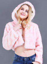 Faux Fur Hooded Coat With Led Light Pink Coat