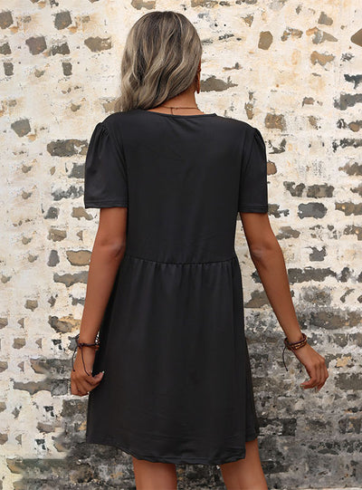 Short Sleeve Lace Stitching Loose Dress