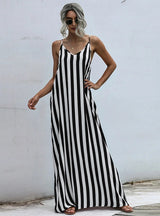 Summer V-neck Loose Striped Sling Dress