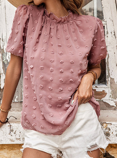 Casual Short-sleeved Pink Chiffon Shirt