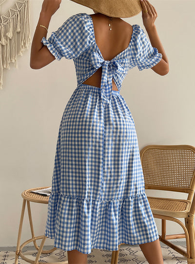 Fashion Plaid Square Collar Dress