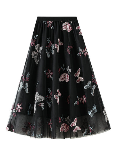 Embroidered Butterfly Gauze Skirt