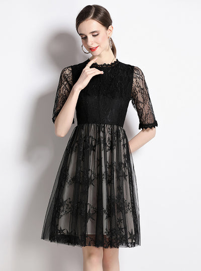 Black Lace Short Sleeve Dress