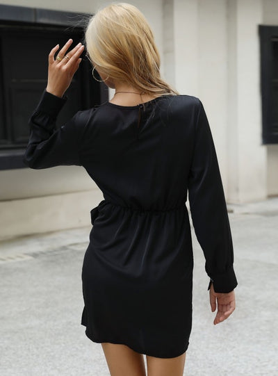 Black Long Sleeve Lace-up Dress