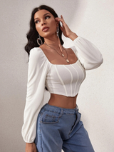 Casual Short Pleated Long Sleeve T-shirt