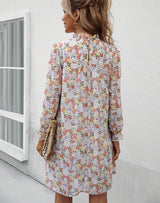 High Neck Temperament Chiffon Printed Dress