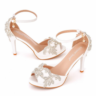 Shallow Fish Mouth Rhinestone High-heeled Sandals