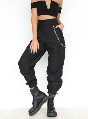 Side Chain Pants For Women Loose Wide Leg Harem Pants 