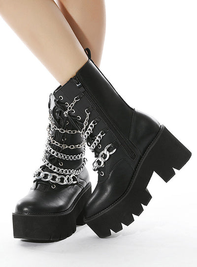 Metal Element High Heel Thick Bottom Martin Boots