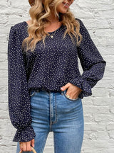 Round Neck Leopard Bubble Long Sleeve Shirt