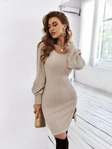 Open-back Stitching Long-sleeved Dress