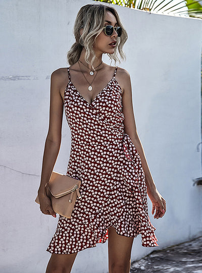 Fluffy Beach Print Sling Dress