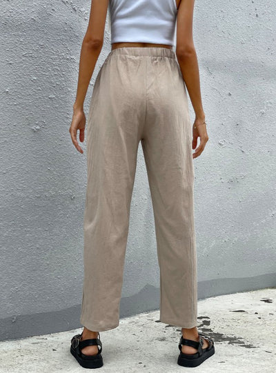 Nine-drawstring Elastic Straight Pants