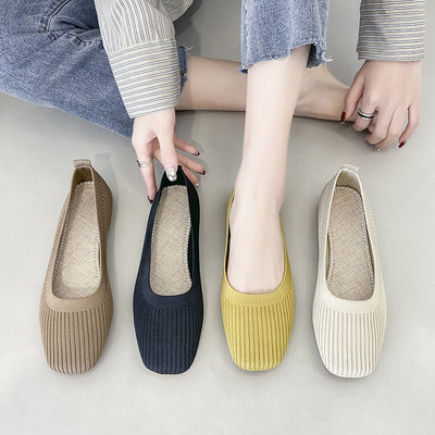 Soft Bottom Square Head Knitted Shoes