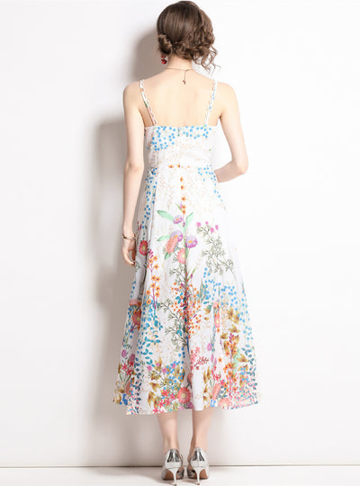 Retro Printed Sling Sexy Long Dress