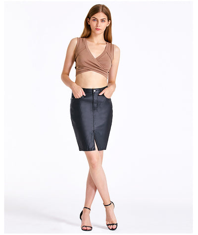 PU Black Split Hip Skirt