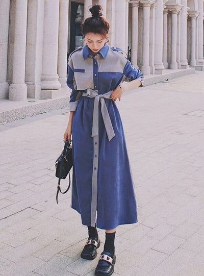 French Platycodon Long Sleeve Shirt Dress Woman