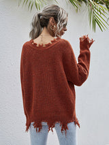 V-neck Turtleneck Fringed Colored Dots Sweater