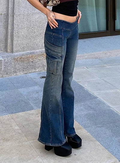 Retro Pocket Low Waist Jeans