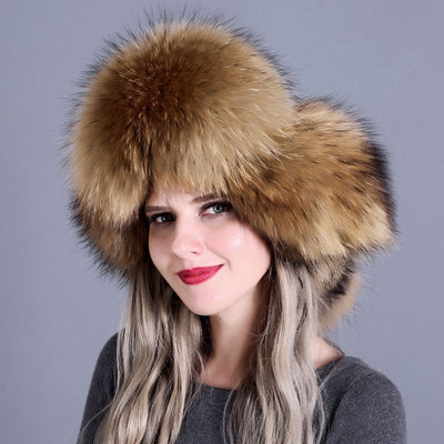 Curled Top Fox Fur Warm Ladies Hat Winter