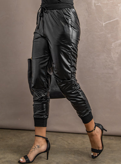 Loose Leather Pocket Nine Feet Pants