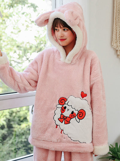 Pink Sheep Winter Coral Fleece Pajamas Ladies Thickening