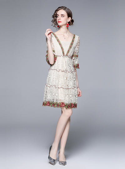 Yarn Embroidery Retro Palace Style Dress