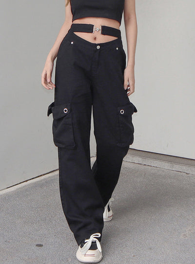 Straight Hollow Metal Button Pocket Pant